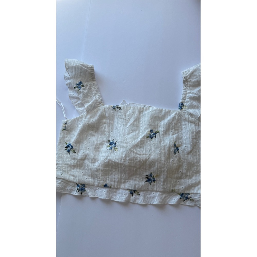 Kirious Los Angeles White Cotton Eyelet Embroidered Floral Tie Back Crop Top M